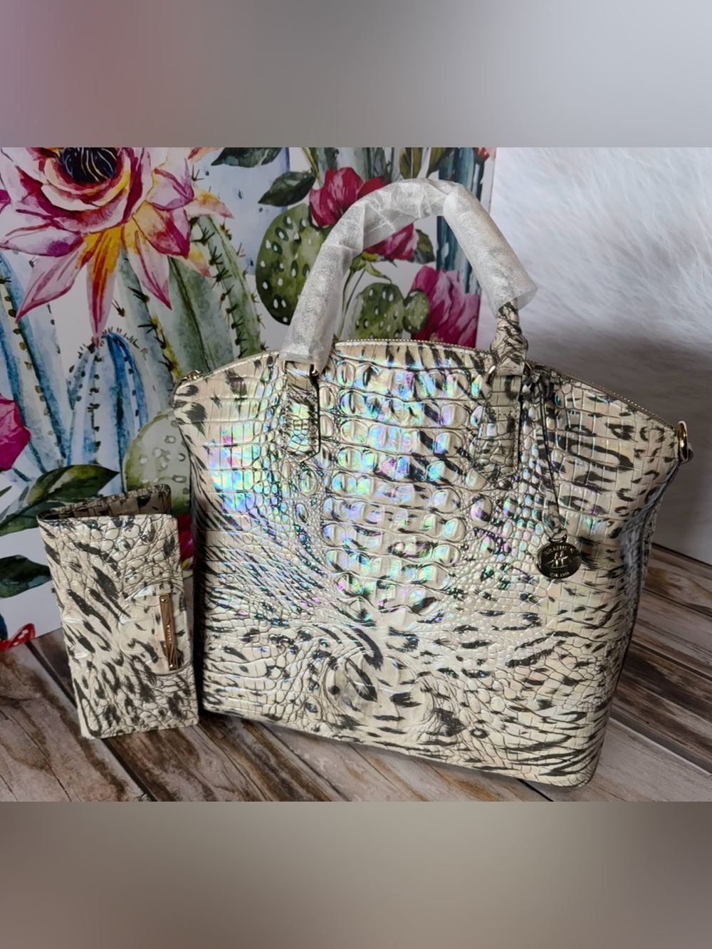 Last 1 NWT BRAHMIN LARGE DUXBURY OBSESSION Animal Print & Wallet Leopard Cheetah - Picture 11 of 16